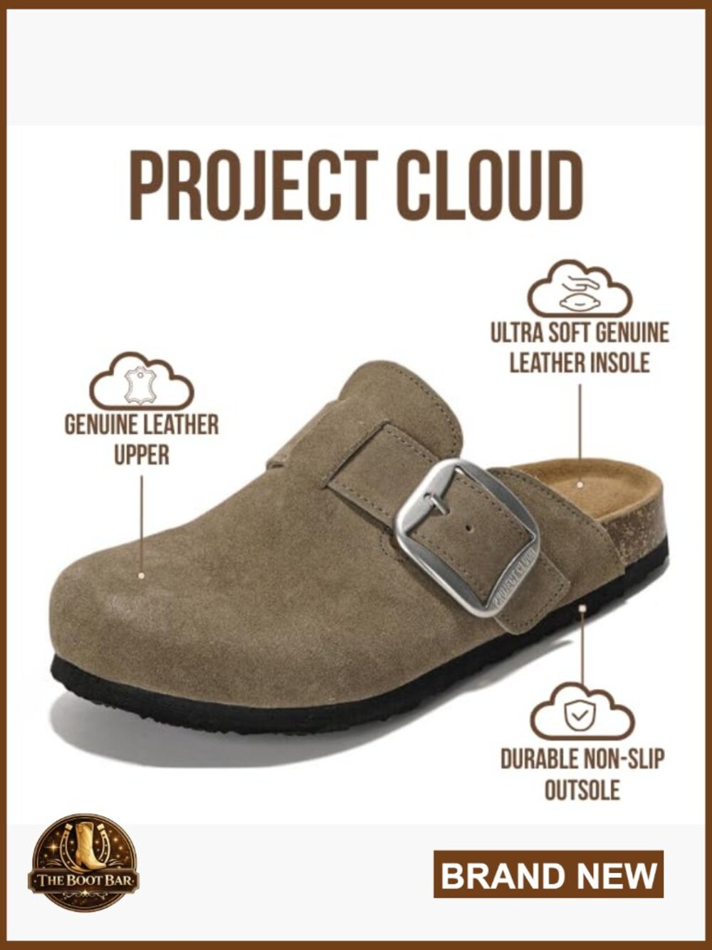 Genuine Leather Clogs Mules Memory Foam Non-Slip Arch Support Buckle - Picture 2 of 5
